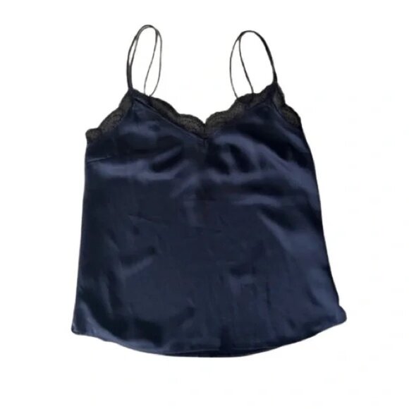 Abercrombie & Fitch Double Strap Lace Trim Satin Camisole in Black - Picture 3 of 6